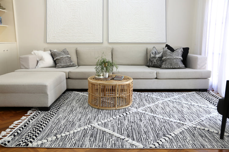 Ember Collection textured rug. Modern and tribal design with a soft looped pile.