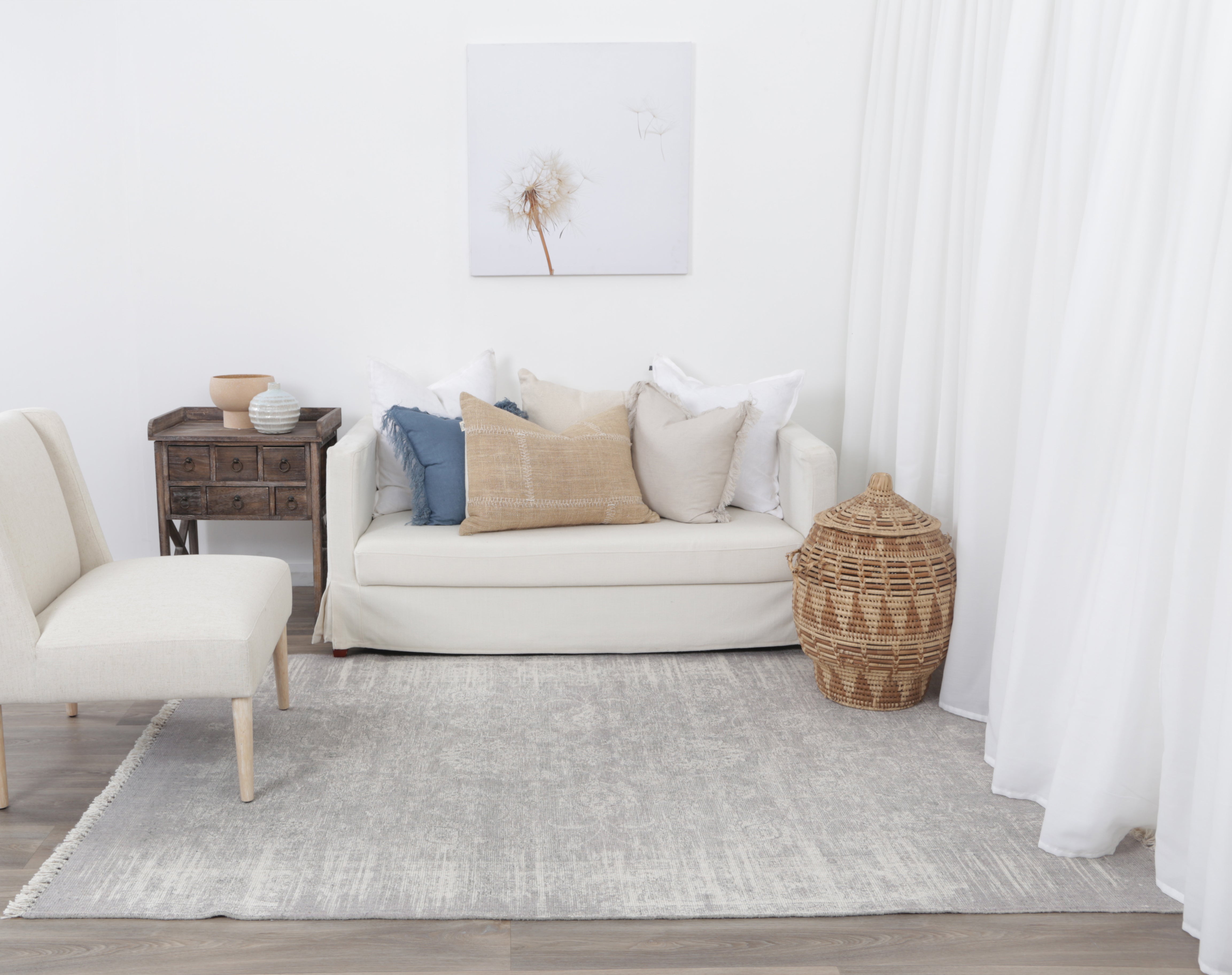 Agora Timbuktu in living room with furnishings on blonde flooring