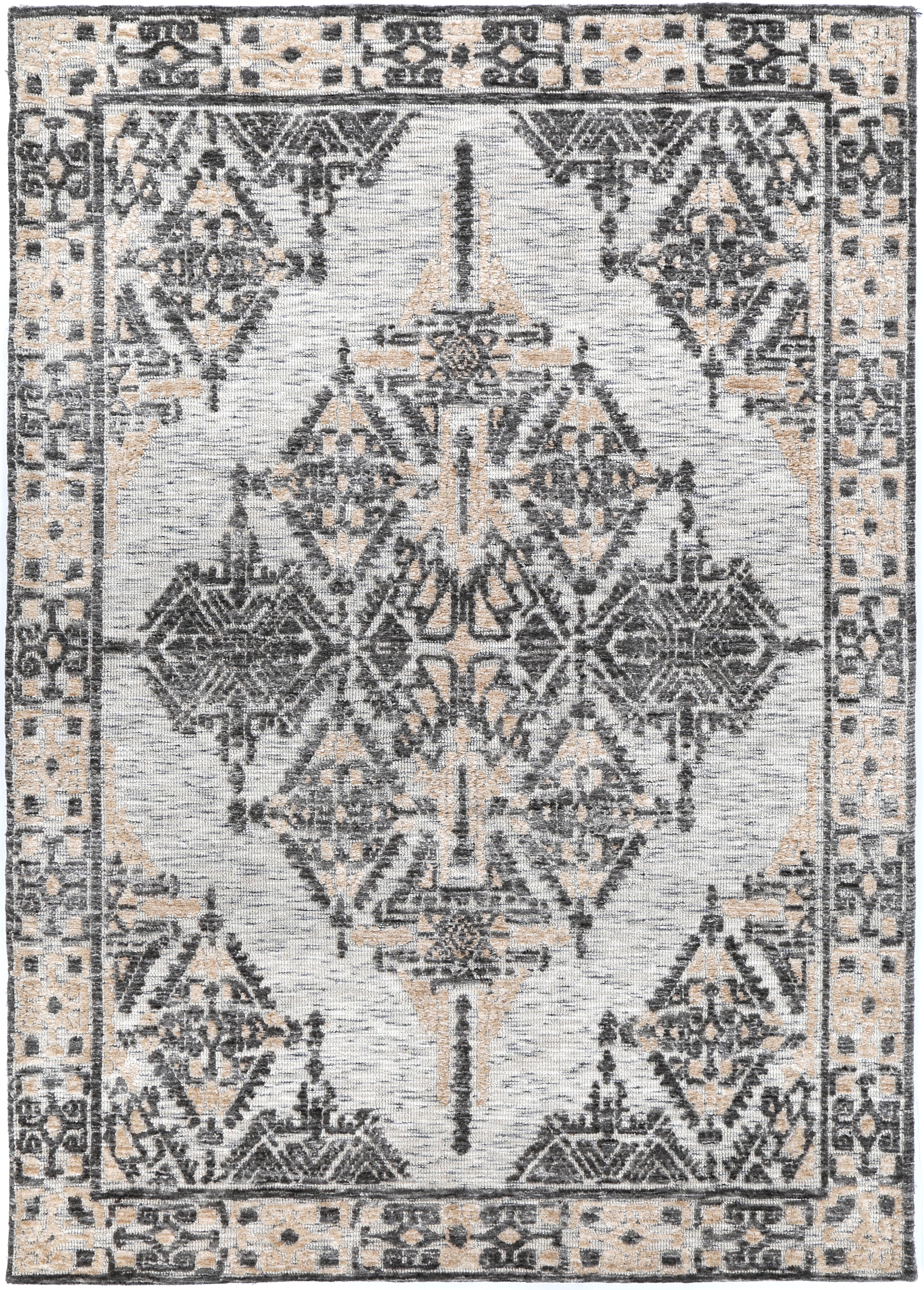 Alayah Ornamental Charcoal & Beige Rug aerial product shot