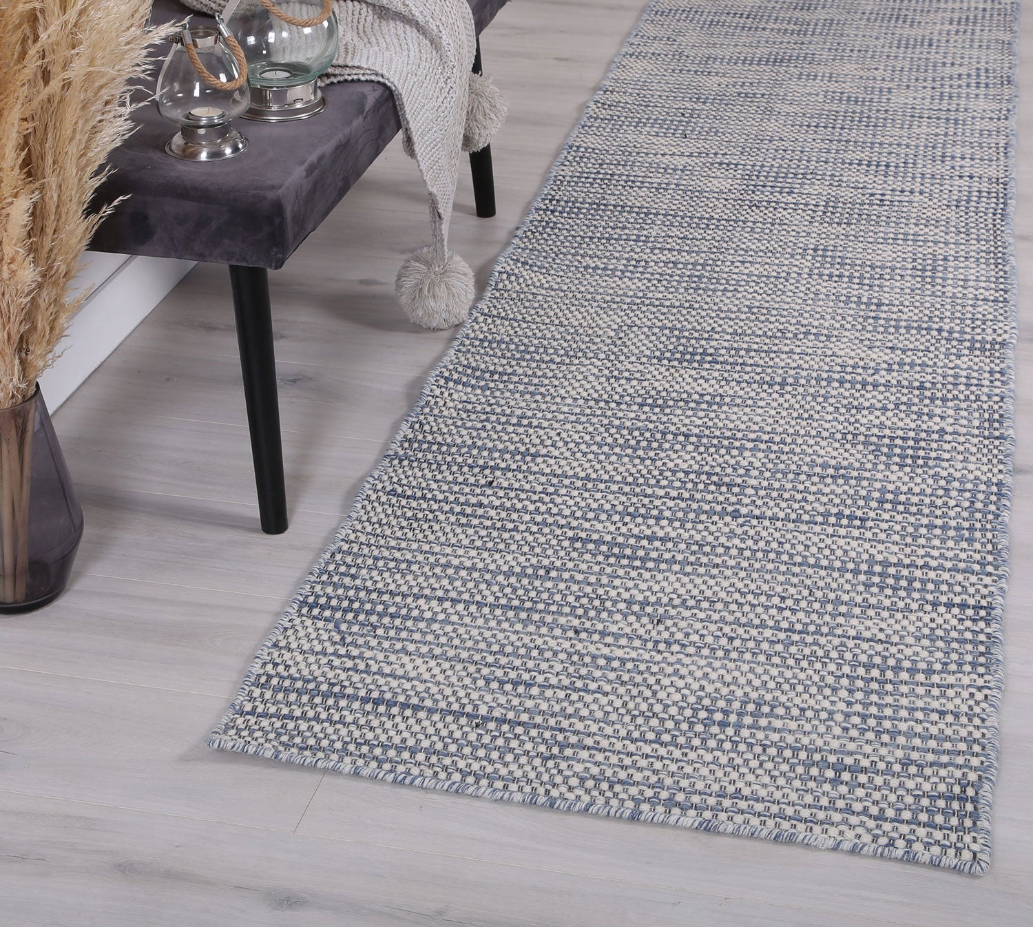 Scandi Blue Reversible Wool Runner Rug