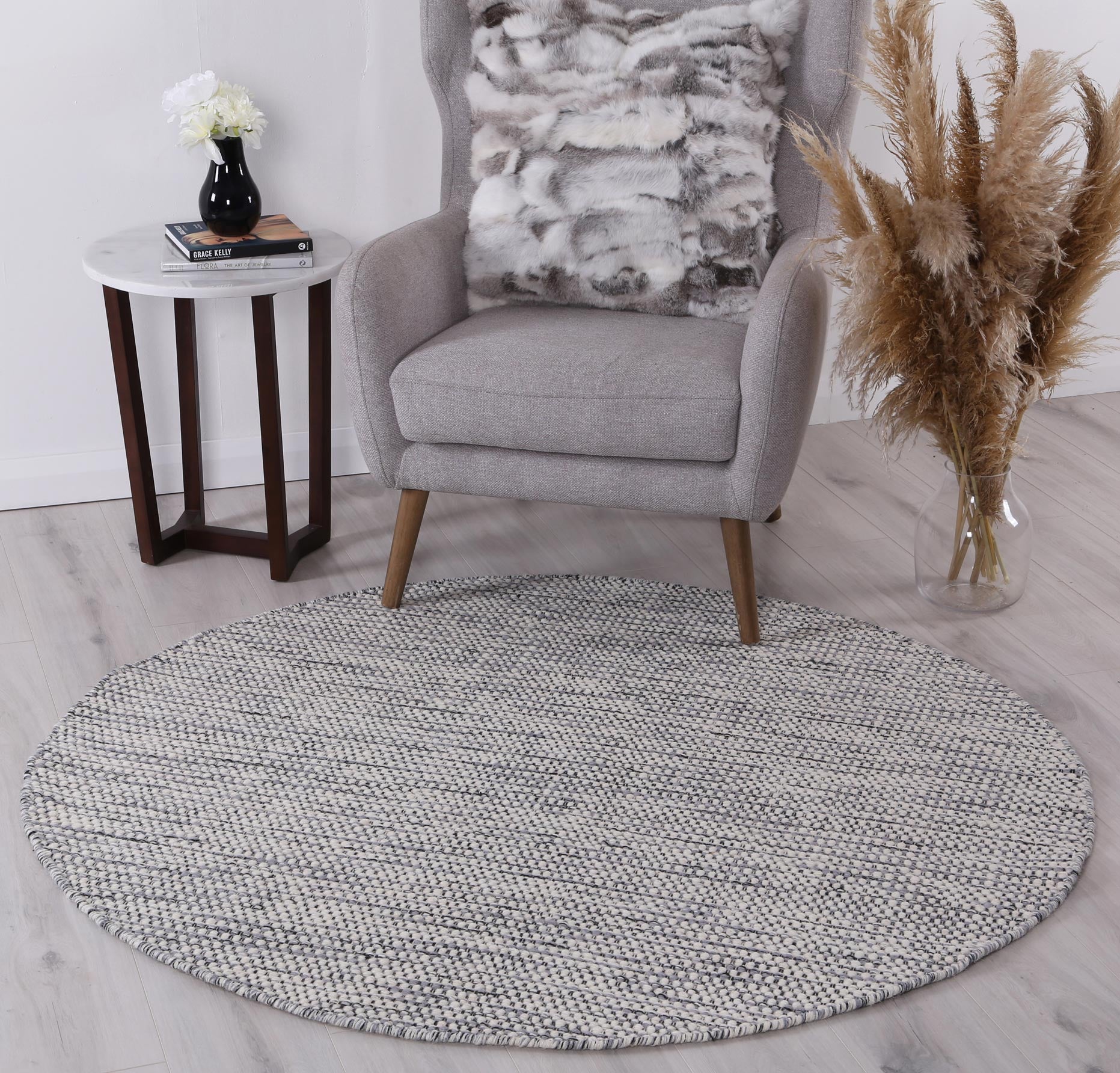 Scandi Grey Reversible Wool Round Rug