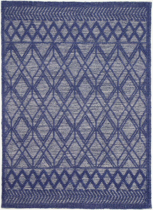 Elias Cobblestone Tribal Blue Wool Rug