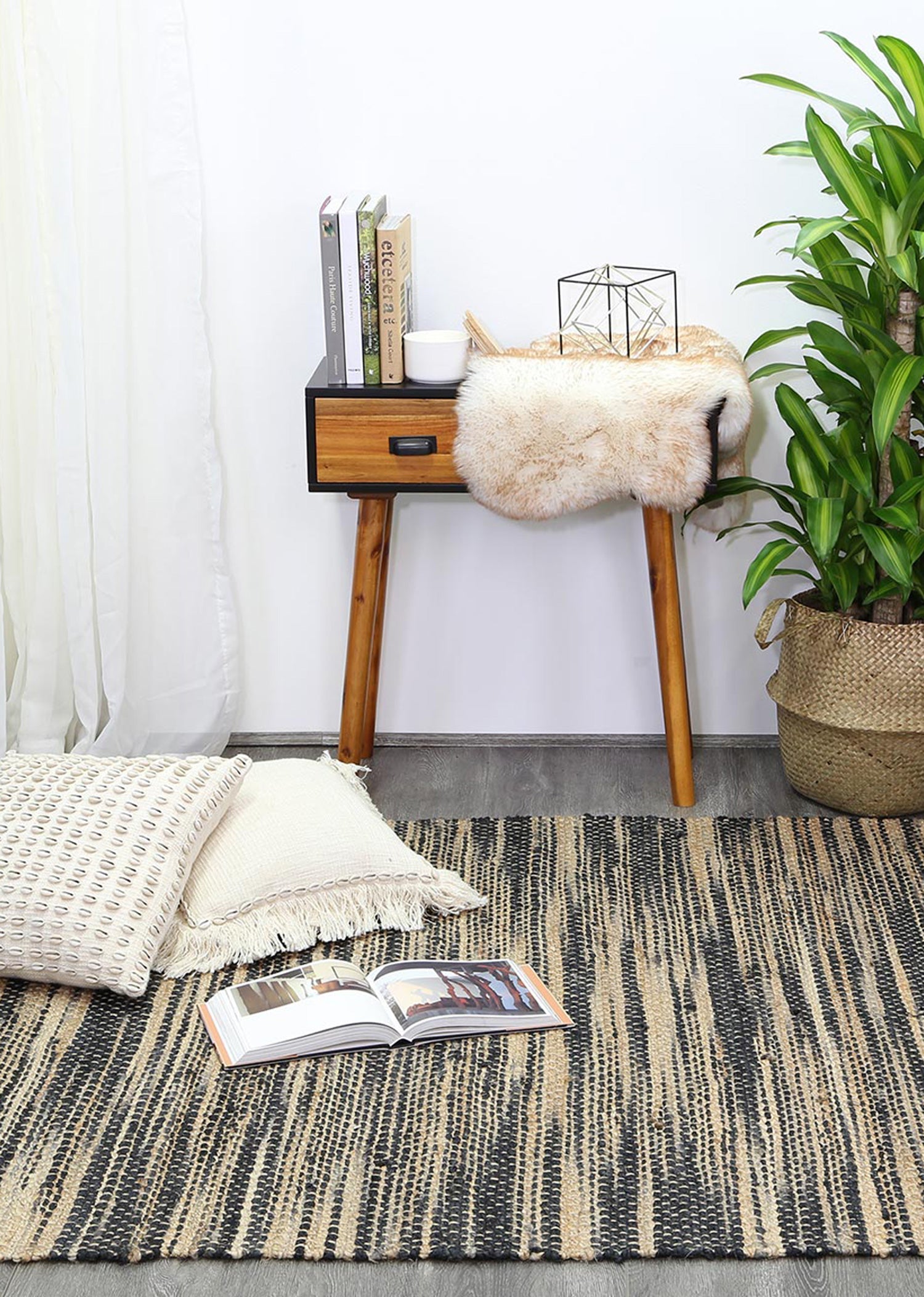 Malmo Stipe Natural Jute Rug Grey