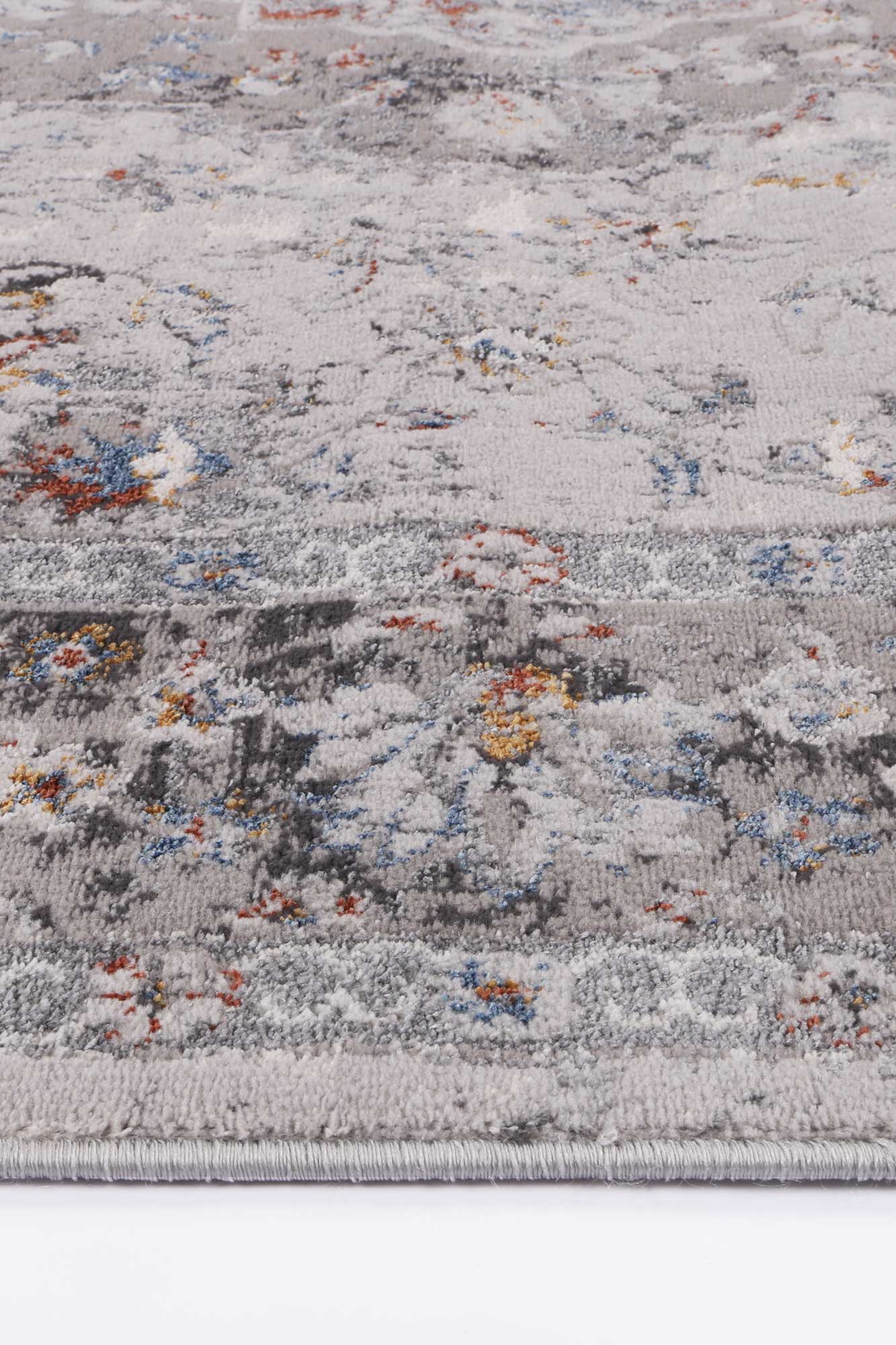 Almada ash and multicoloured Florwers transitional Rug edge