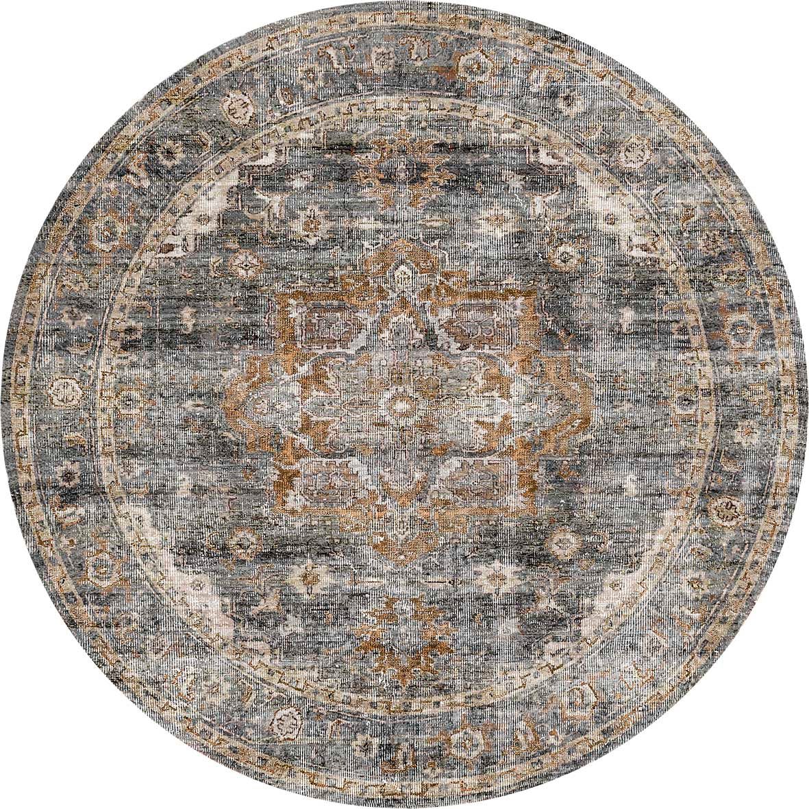 Machine-washable round rug with Nano Wipe technology for easy cleanups.