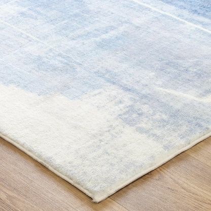 Marshmallow Abstract Blue Machine Washable Rug
