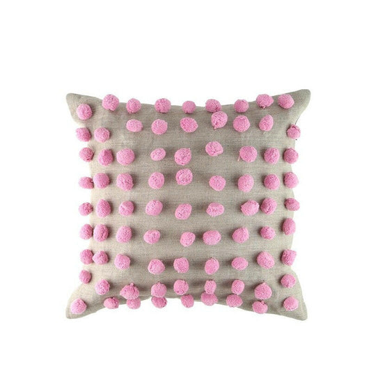 Pom Pom Linen Cushion Pink 45cm x 45cm