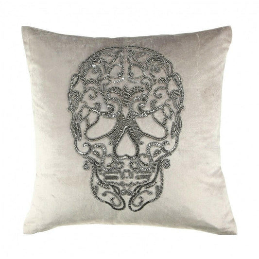 Skull Bead Cushion Grey 50 x 50cm